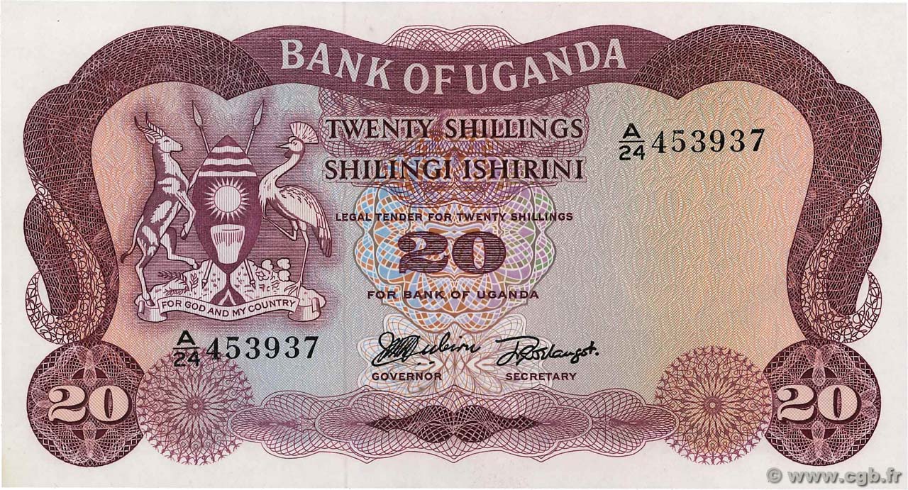 20 Shillings UGANDA 1966 P.03a FDC
