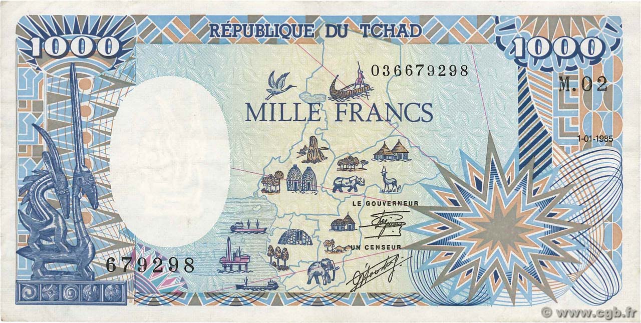 1000 Francs type 1985 modifié TCHAD 1985 A.287a TB