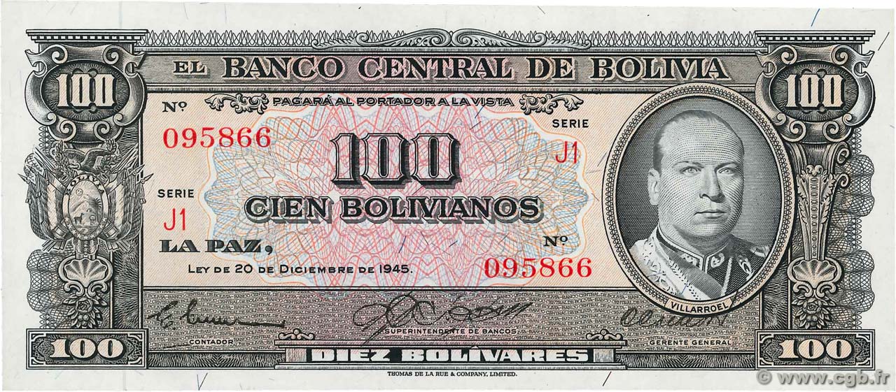 100 Bolivianos BOLIVIE  1945 P.147 pr.NEUF