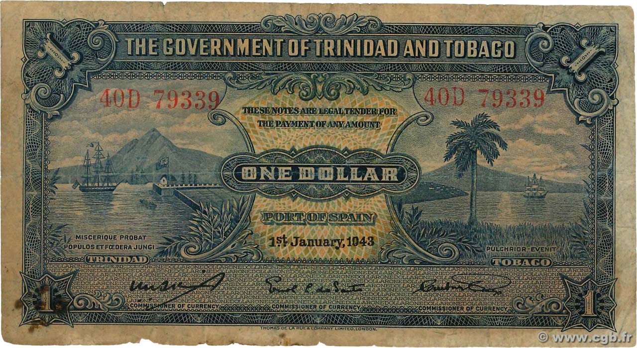 1 Dollar TRINIDAD et TOBAGO 1943 P.05c B+