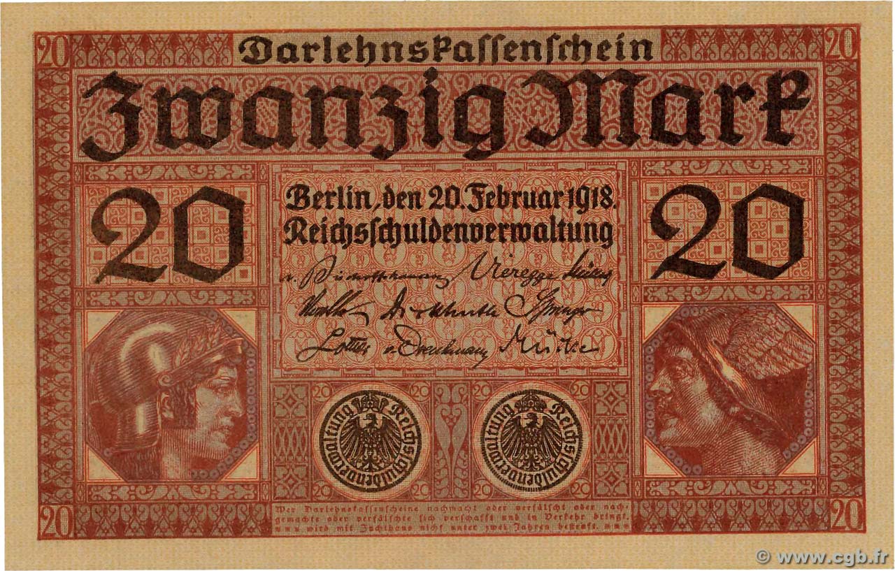 20 Mark ALLEMAGNE 1918 P.057 pr.NEUF