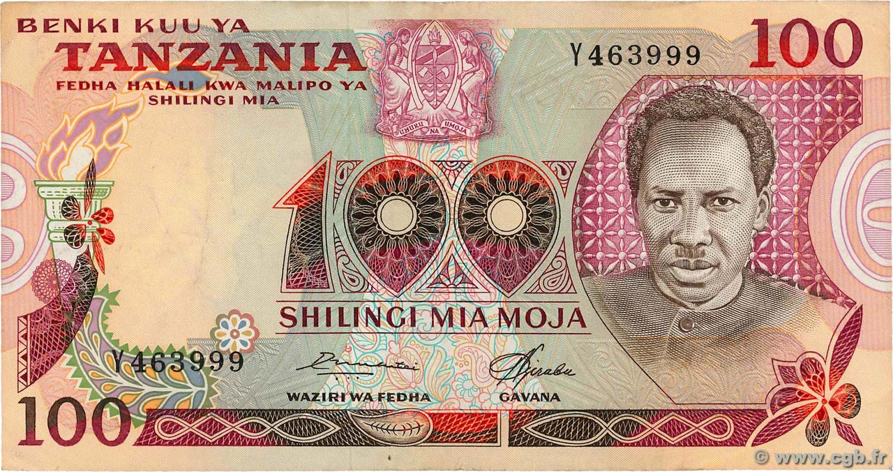 100 Shilingi TANZANIE 1977 P.08b TTB