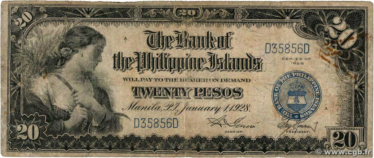 20 Pesos FILIPINAS 1928 P.018 BC