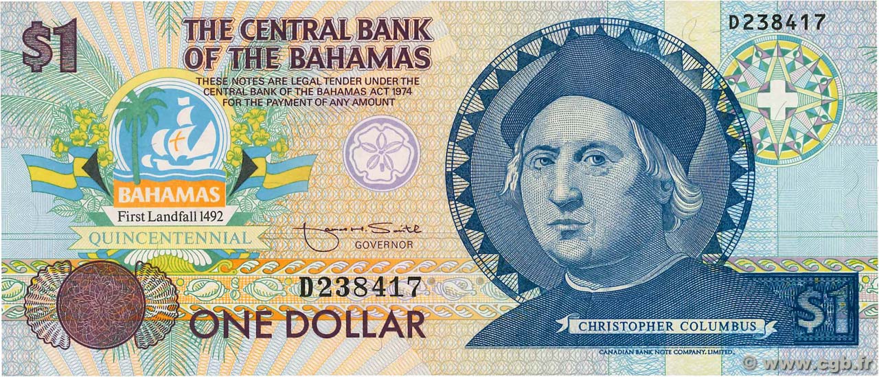 e-auction 303-222600 - 1 dollar bahamas 1992 p.50a