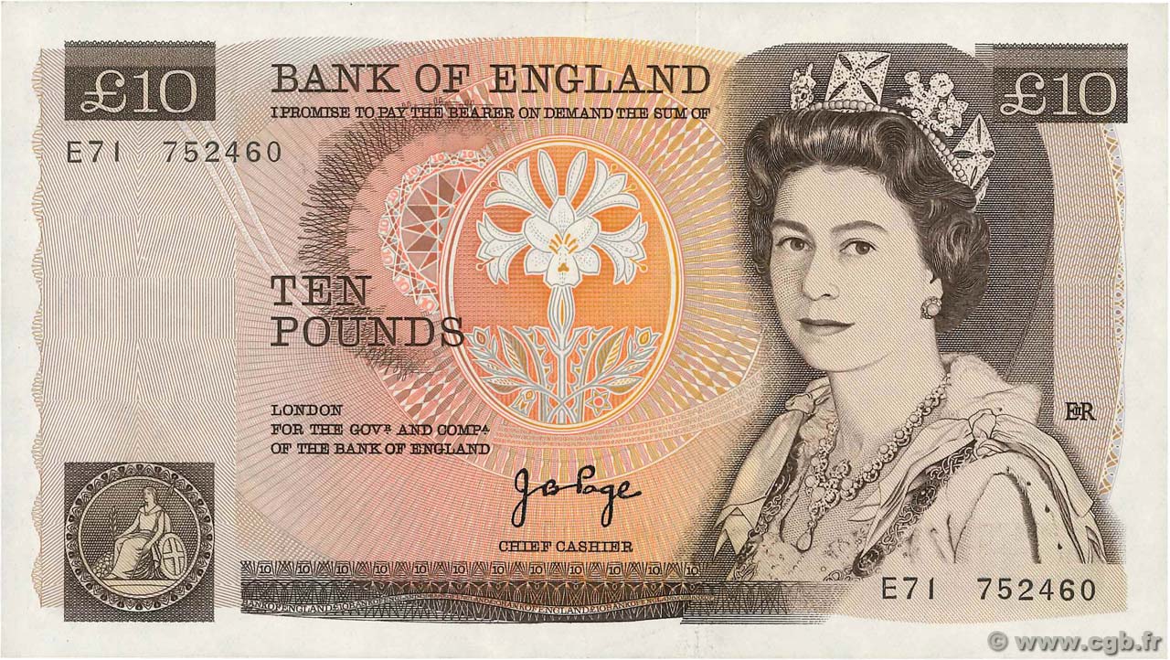 10 Pounds ANGLETERRE 1975 P.379a SUP