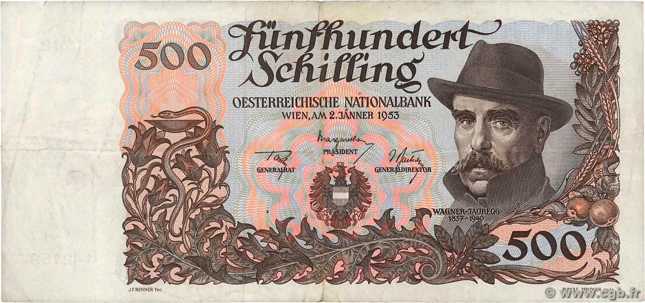 500 Schilling AUTRICHE 1953 P.134a TTB