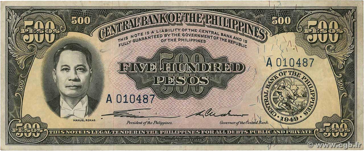 500 Pesos PHILIPPINES 1949 P.141a VF