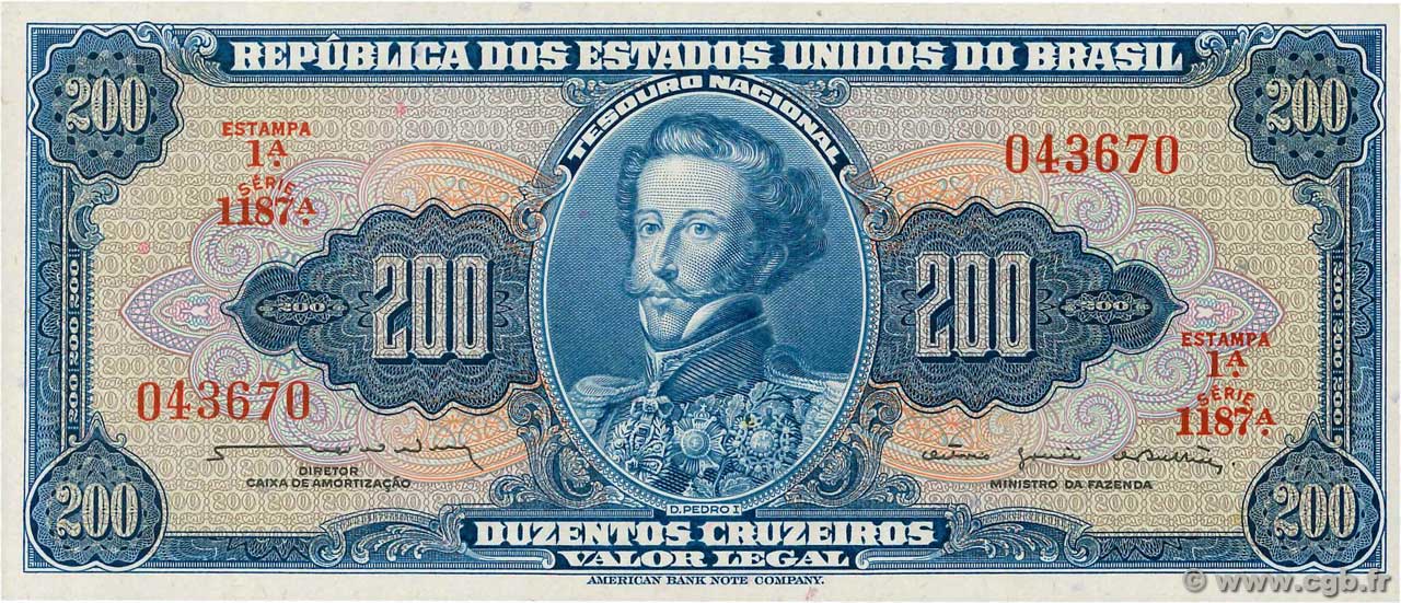 200 Cruzeiros BRASILIEN 1964 P.171b ST
