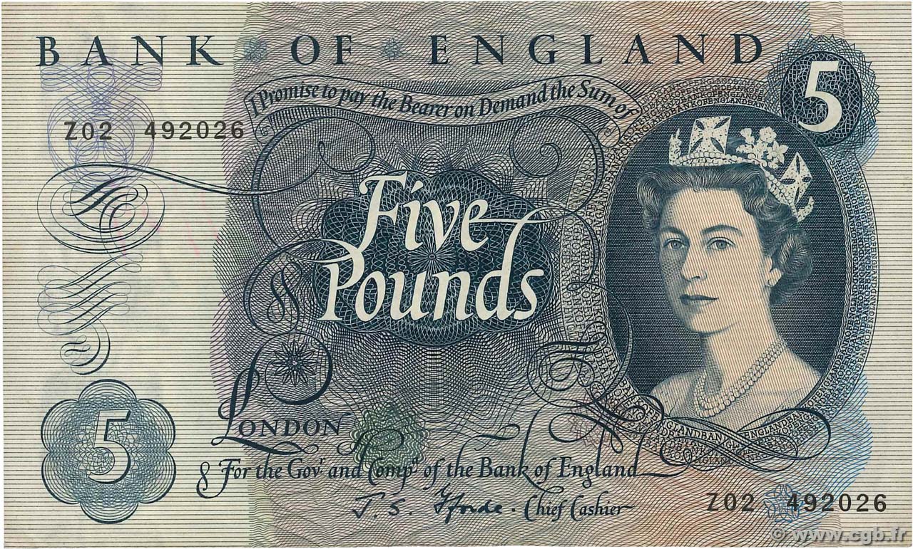 5 Pounds ANGLETERRE 1966 P.375b TTB