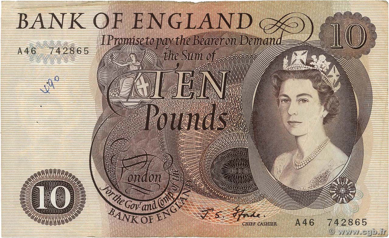 10 Pounds ANGLETERRE 1966 P.376b TB