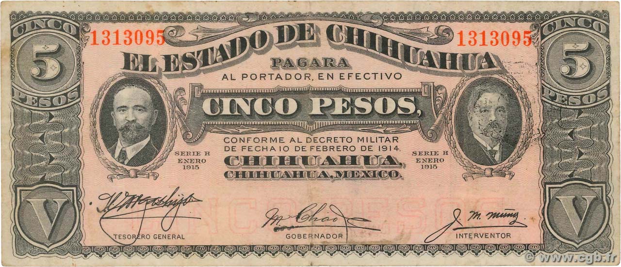 5 Pesos MEXIQUE 1915 PS.0532a TTB+
