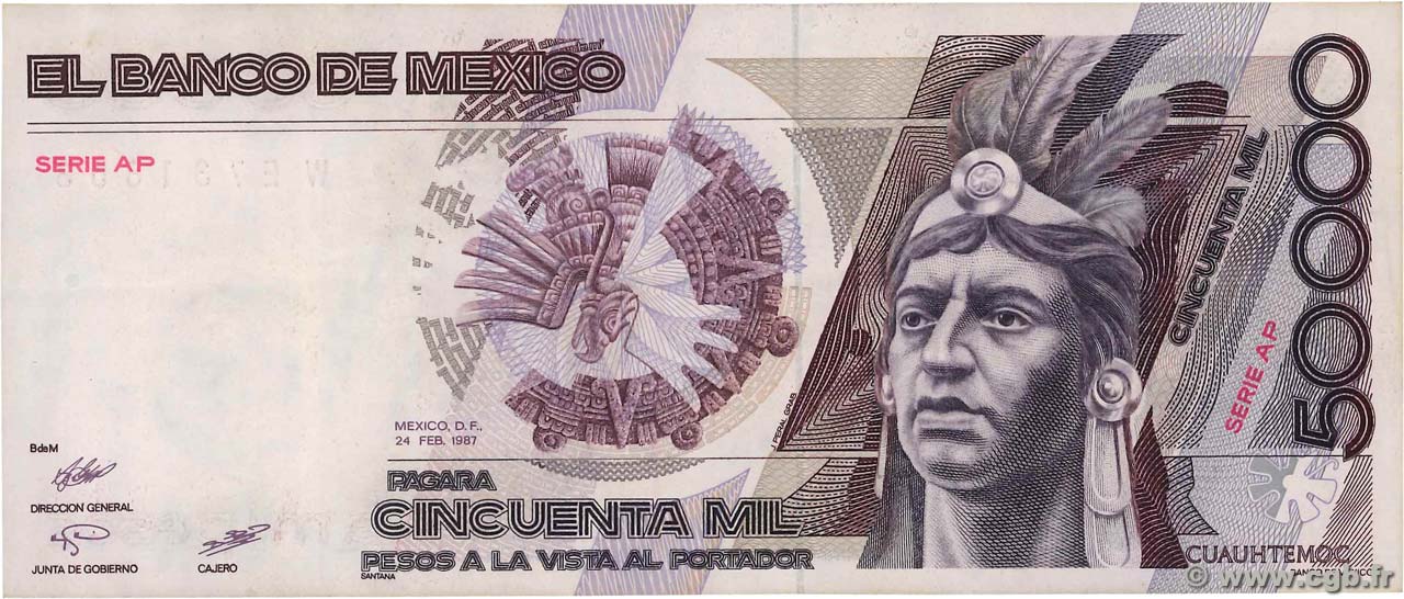 50000 Pesos MEXIQUE 1987 P.093a SUP