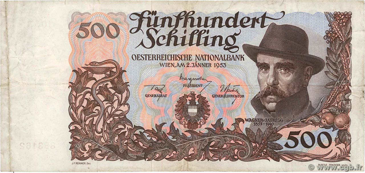 500 Schilling AUTRICHE 1953 P.134a TB+