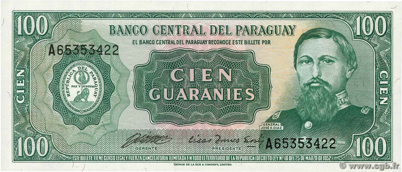 100 Guaranies PARAGUAY 1982 P.205 ST