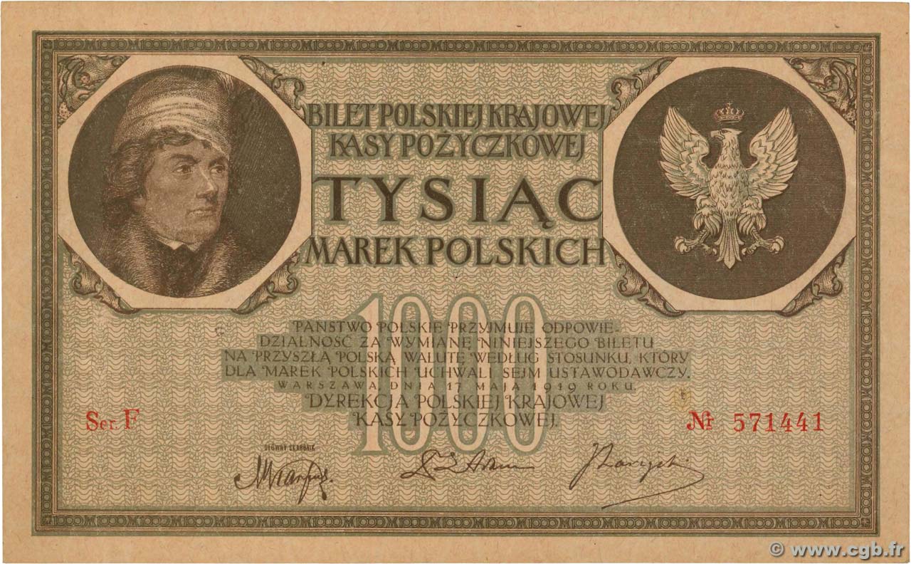 1000 Marek POLOGNE 1919 P.022a SUP+