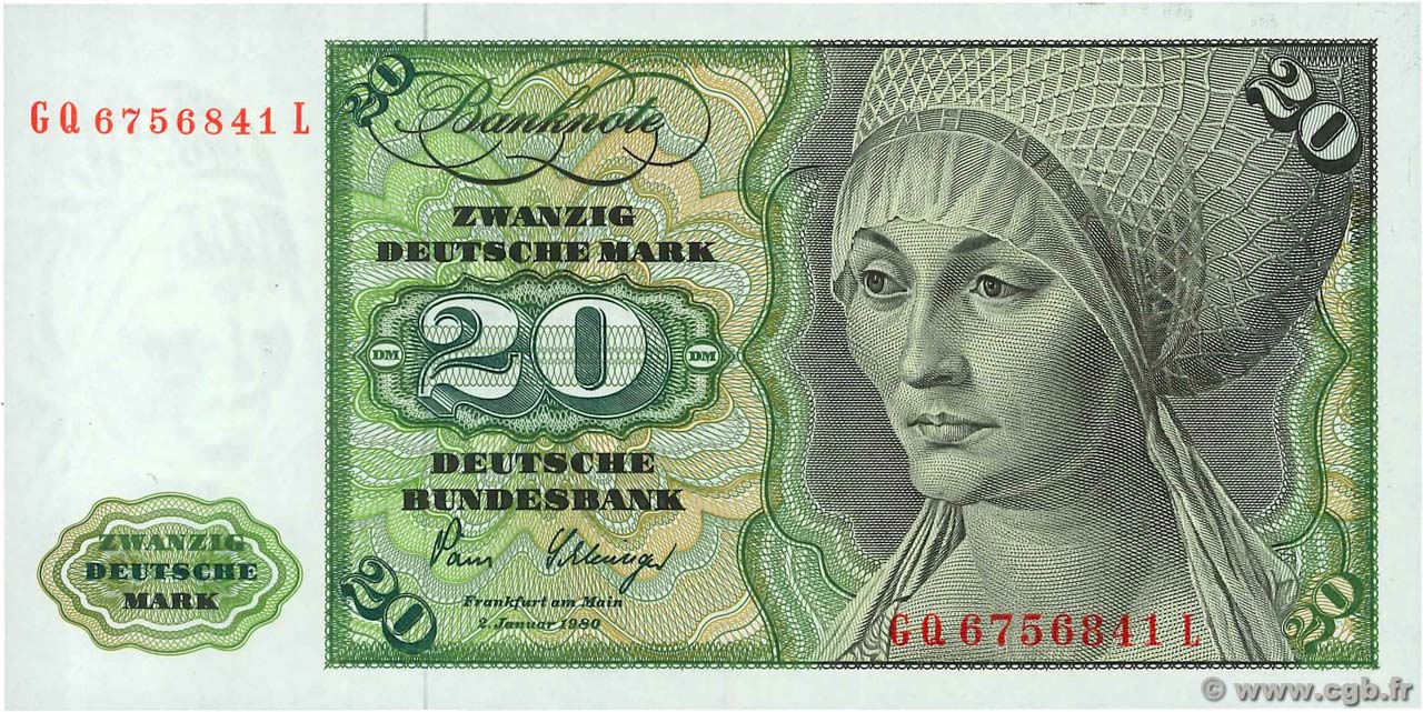 20 Deutsche Mark GERMAN FEDERAL REPUBLIC 1980 P.32d FDC