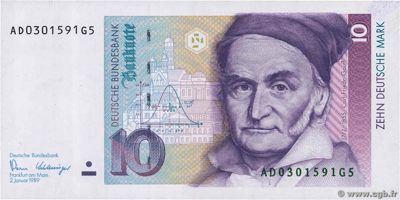 10 Deutsche Mark GERMAN FEDERAL REPUBLIC 1989 P.38a FDC
