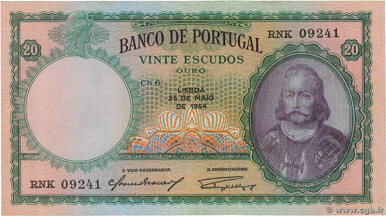 20 Escudos PORTOGALLO 1954 P.153a SPL+