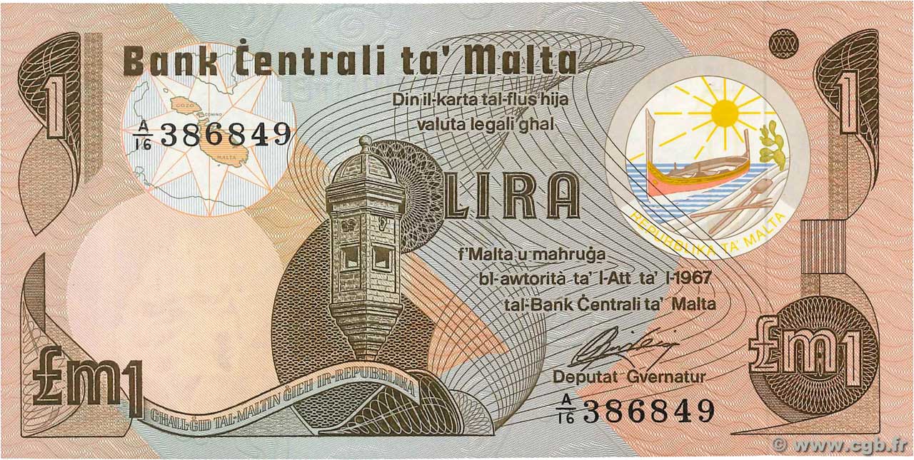 1 Lira MALTA 1979 P.34b UNC