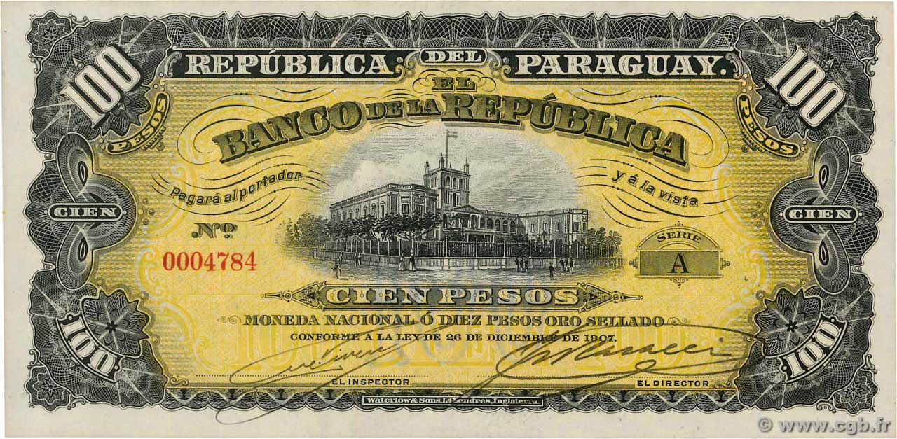 100 Pesos PARAGUAY 1907 P.159 UNC