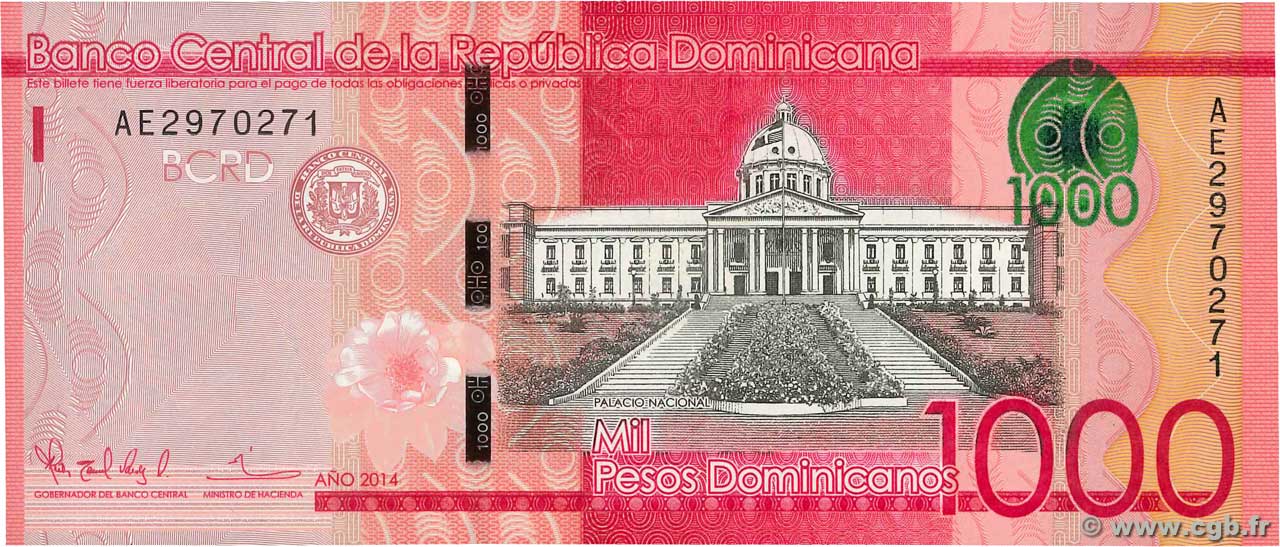 1000 Pesos Dominicanos RÉPUBLIQUE DOMINICAINE 2014 P.193a FDC