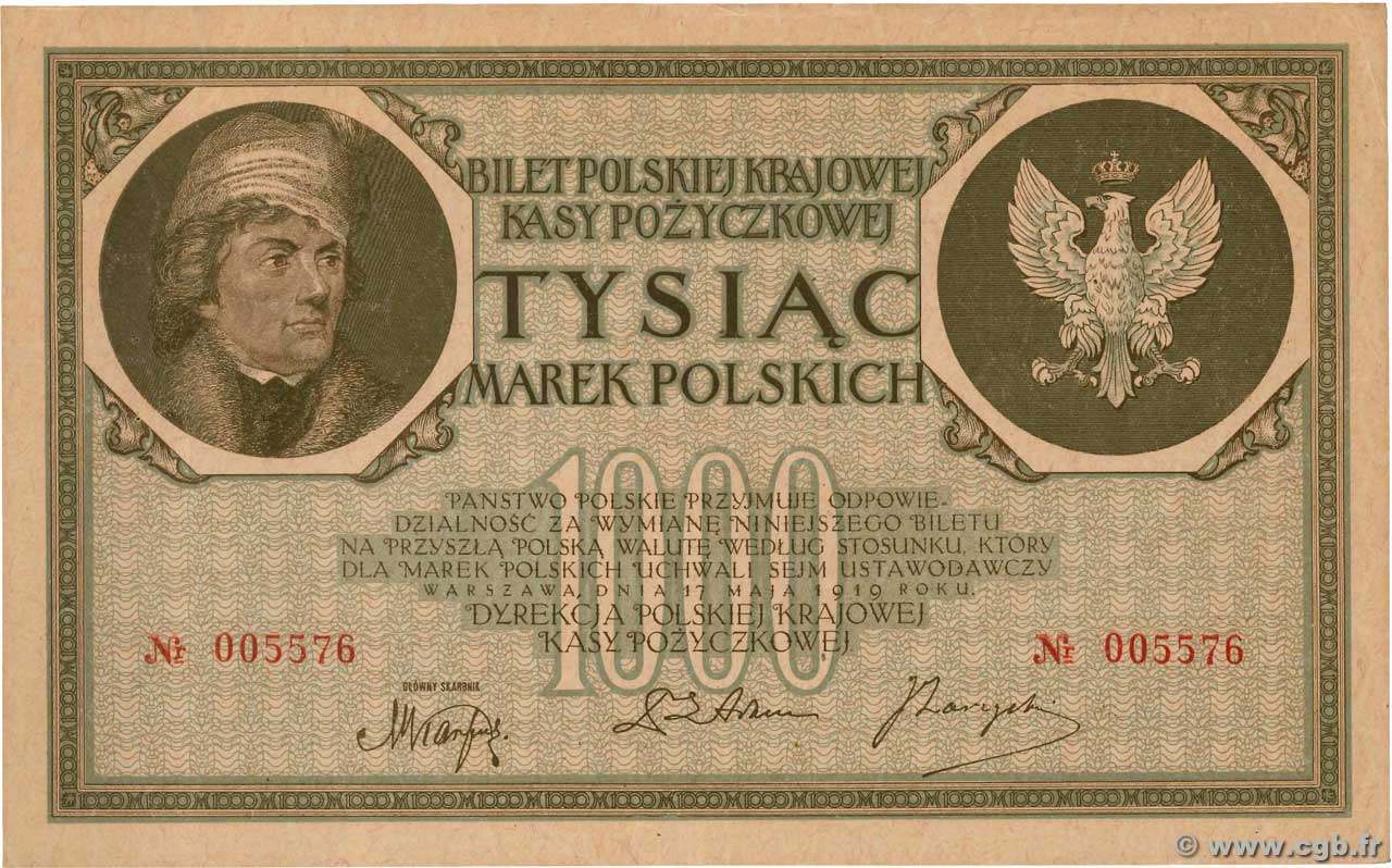1000 Marek POLOGNE 1919 P.022a SUP+