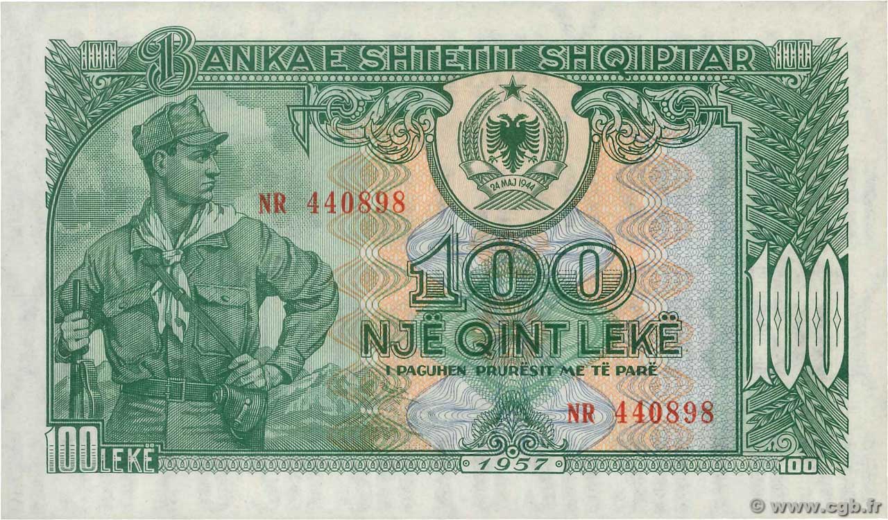 100 Lekë ALBANIE 1957 P.30a NEUF