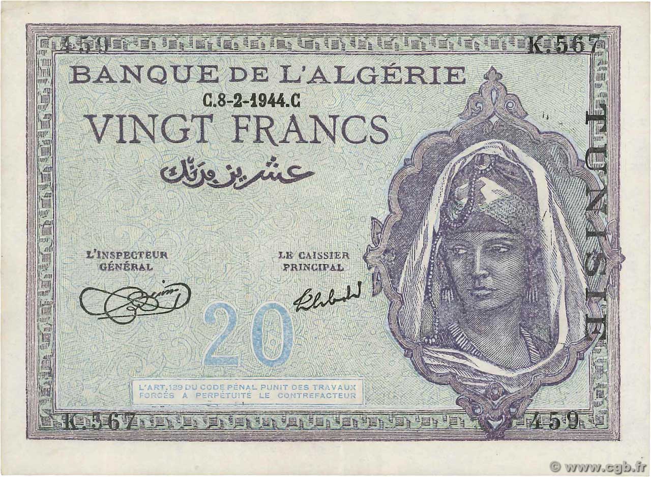 20 Francs TUNISIA 1944 P.17 AU