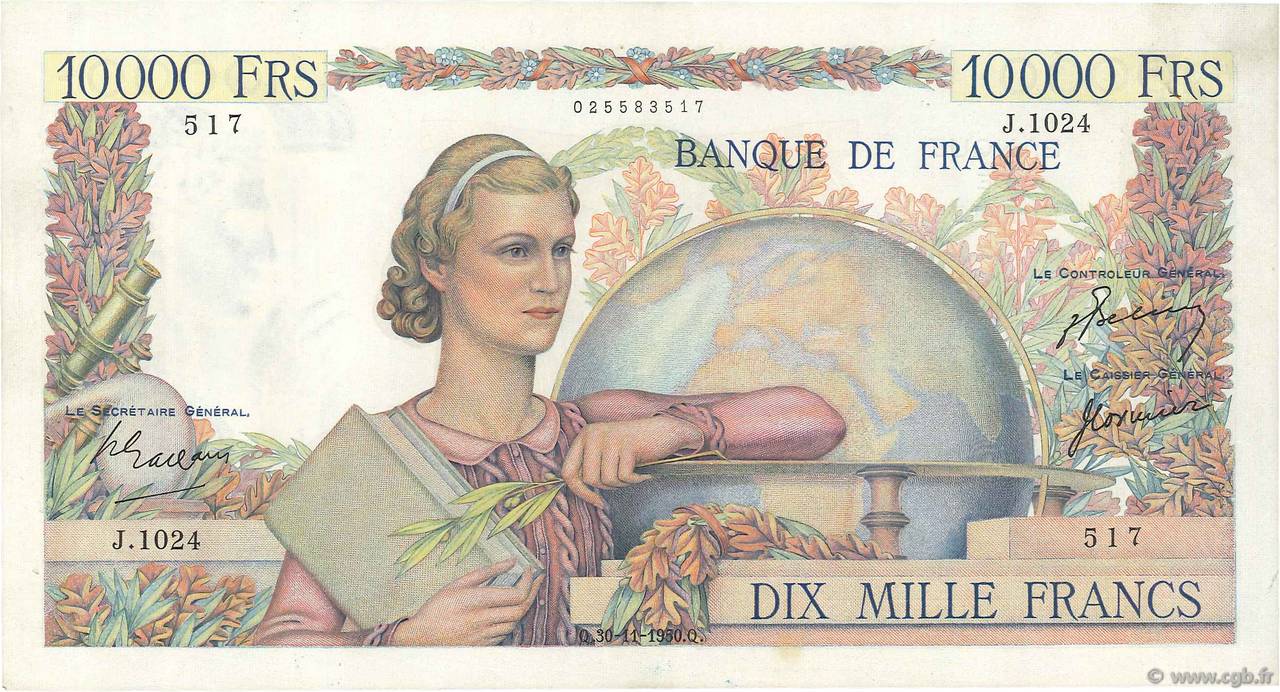 10000 Francs GÉNIE FRANÇAIS FRANCE  1950 F.50.43 SUP+