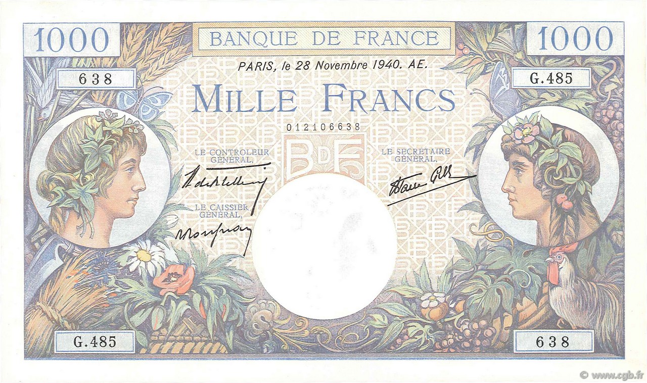 1000 Francs COMMERCE ET INDUSTRIE FRANCE  1940 F.39.02 NEUF