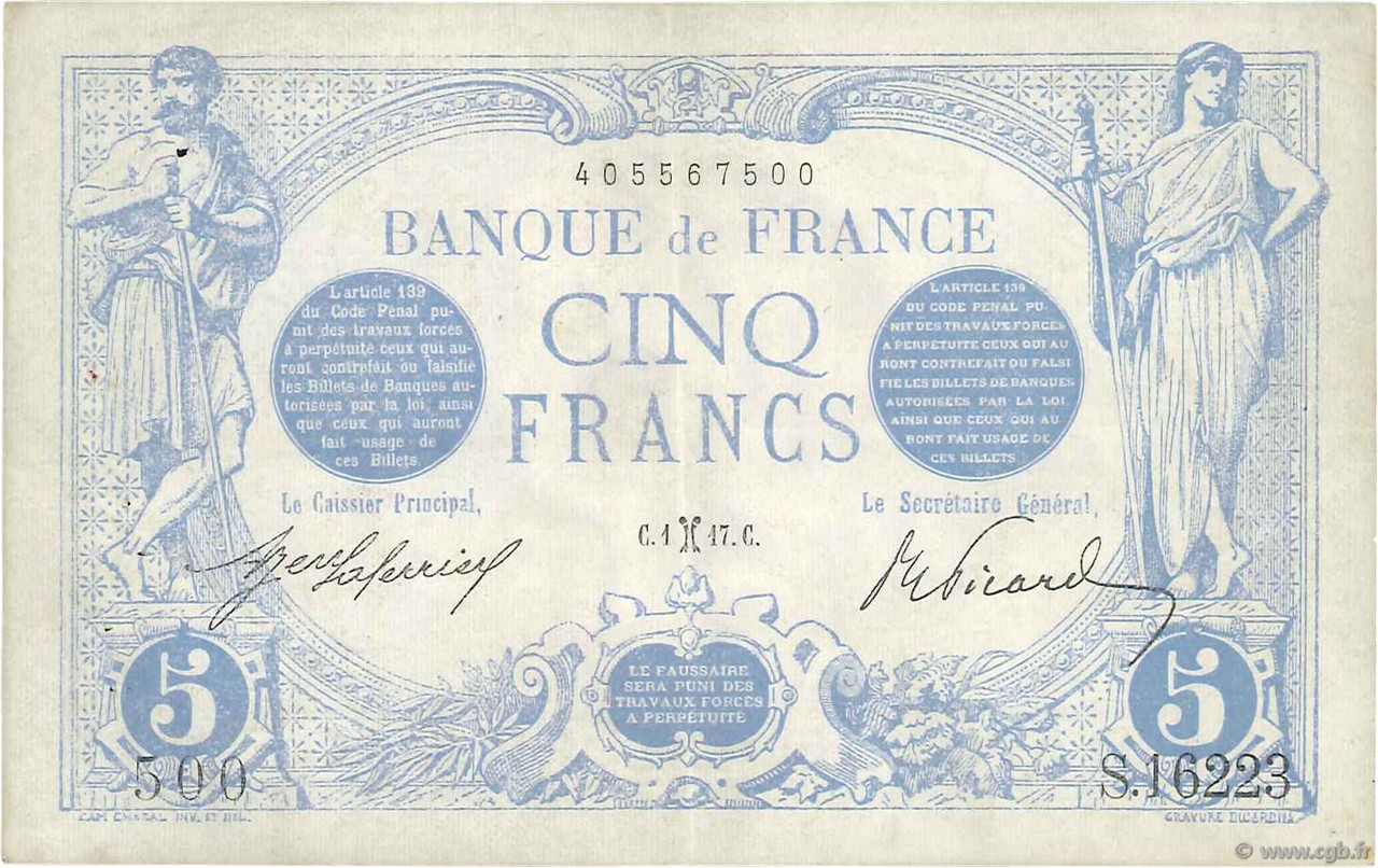 5 Francs BLEU FRANCE  1917 F.02.48 TTB+