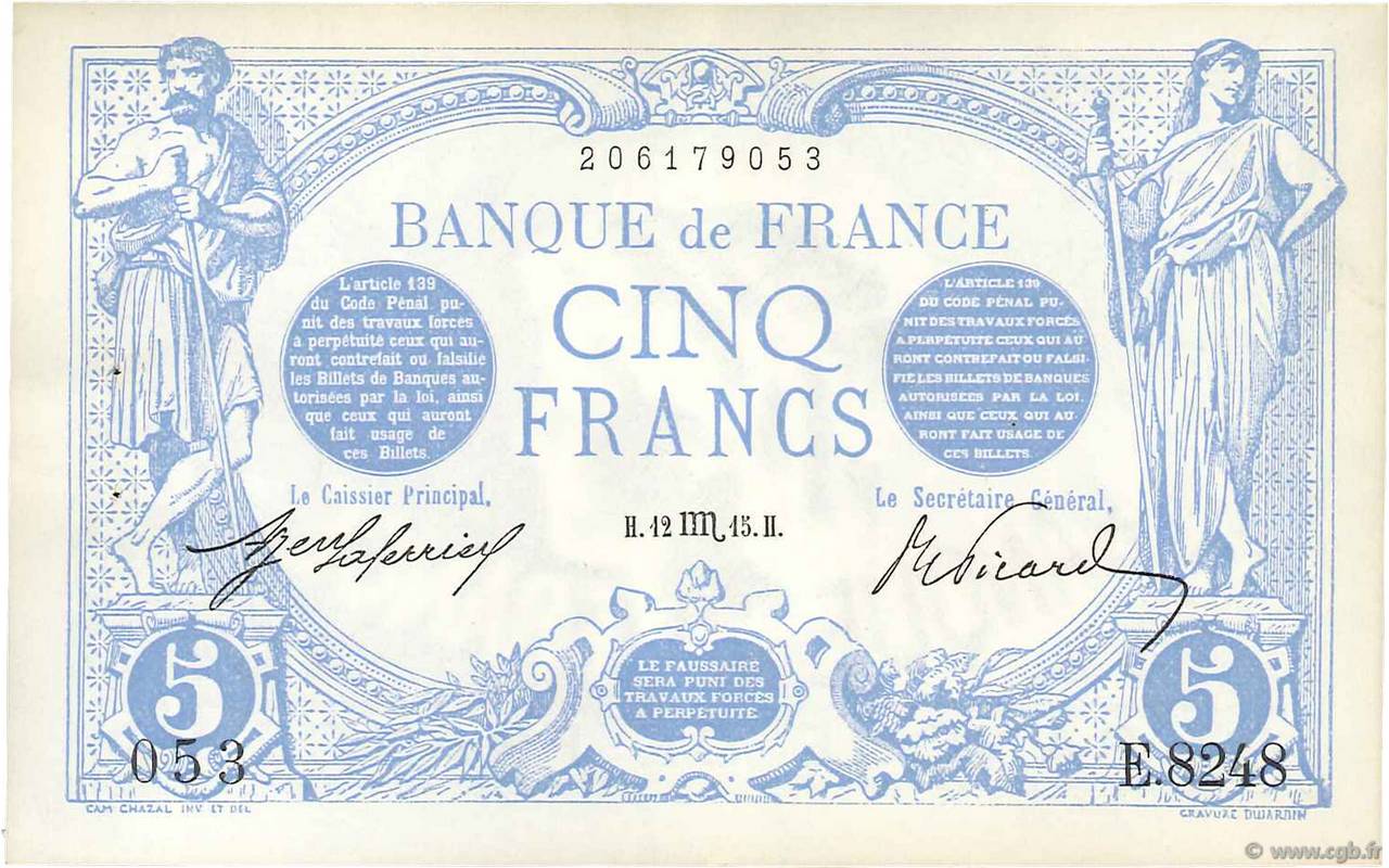 5 Francs BLEU FRANCE  1915 F.02.32 pr.SPL