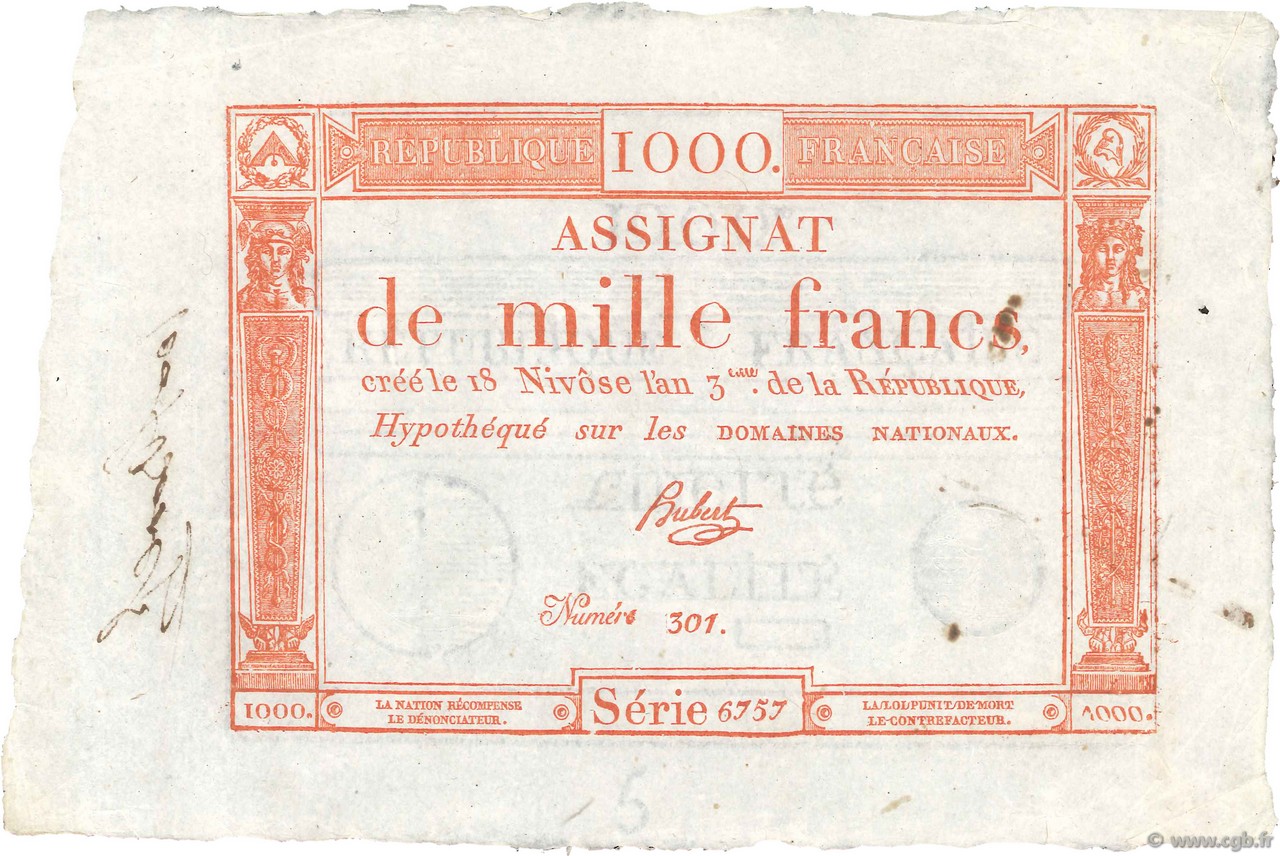 1000 Francs FRANCE  1795 Ass.50a SUP+
