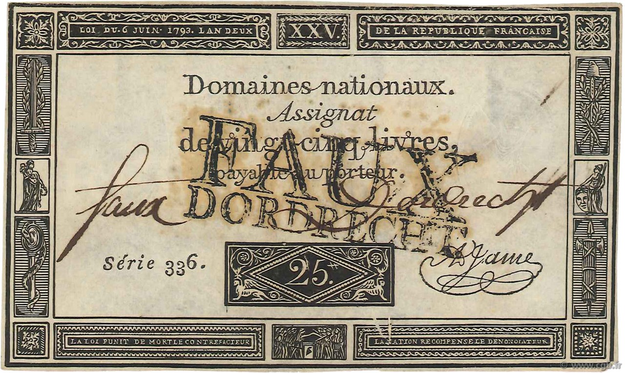 25 Livres Faux FRANCE  1793 Ass.43c SUP