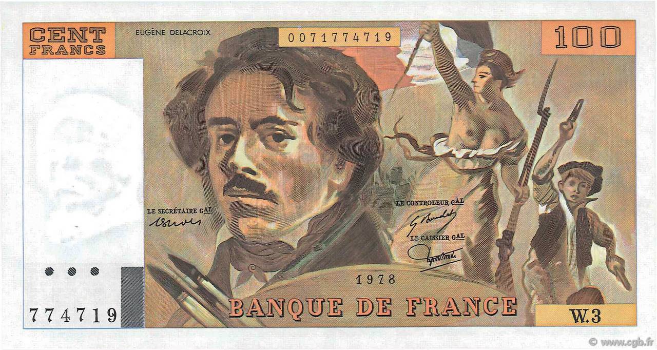 100 Francs DELACROIX modifié FRANCIA  1978 F.69.01b q.FDC
