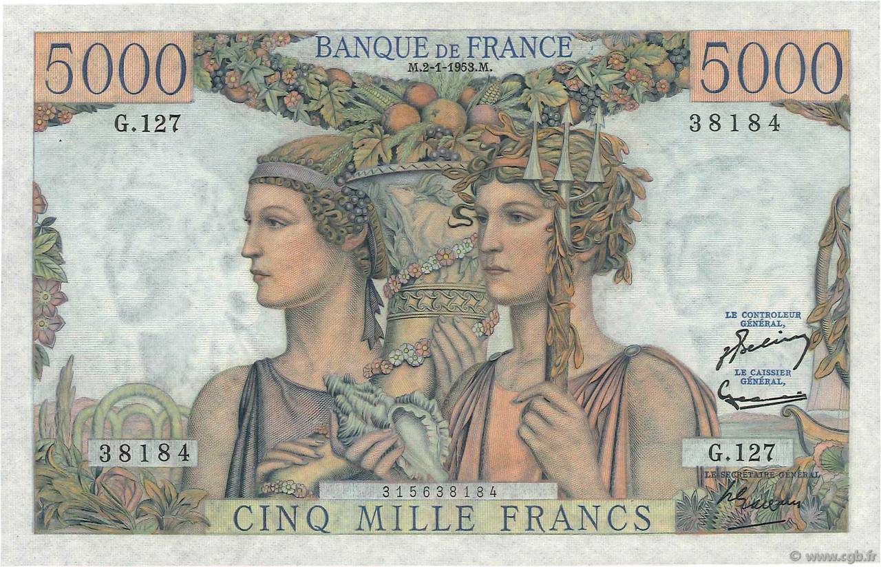 5000 Francs TERRE ET MER FRANCE 1953 F.48.08 SPL