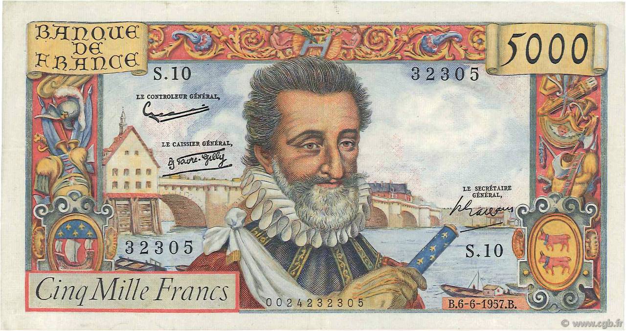 5000 Francs HENRI IV FRANCE  1957 F.49.02 SUP