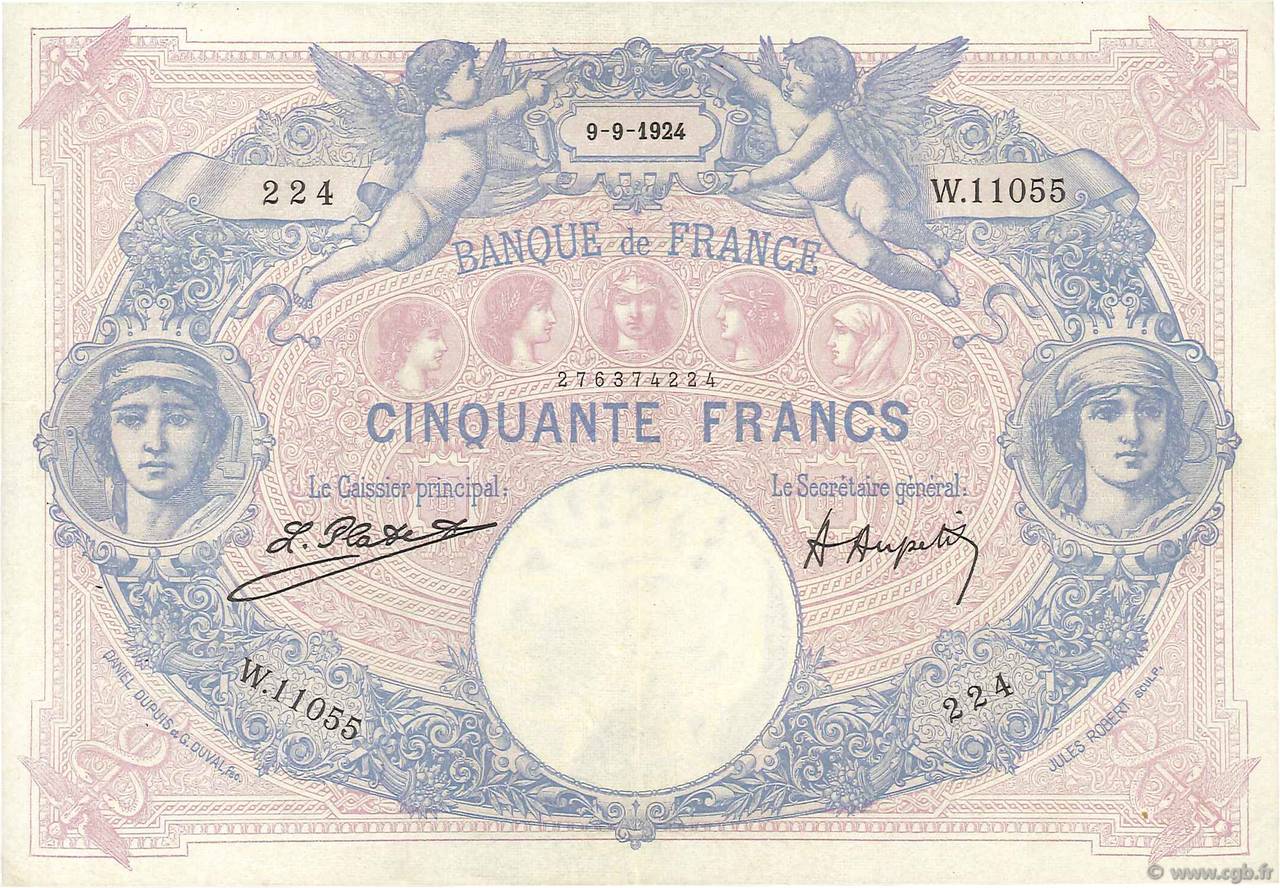50 Francs BLEU ET ROSE FRANCIA  1924 F.14.37 q.SPL