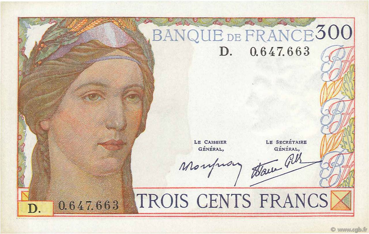 300 Francs FRANCIA  1938 F.29.01 AU+