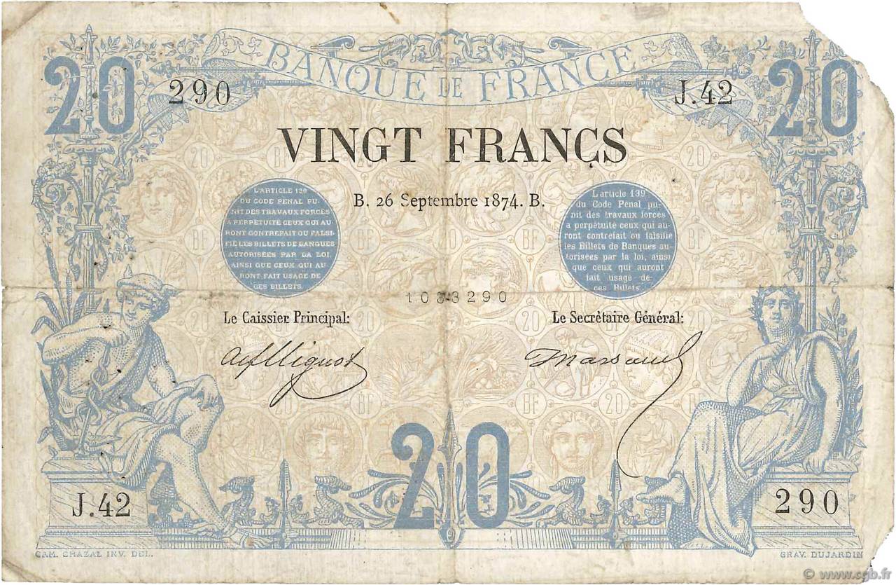 20 Francs NOIR FRANCE  1874 F.09.01 AB