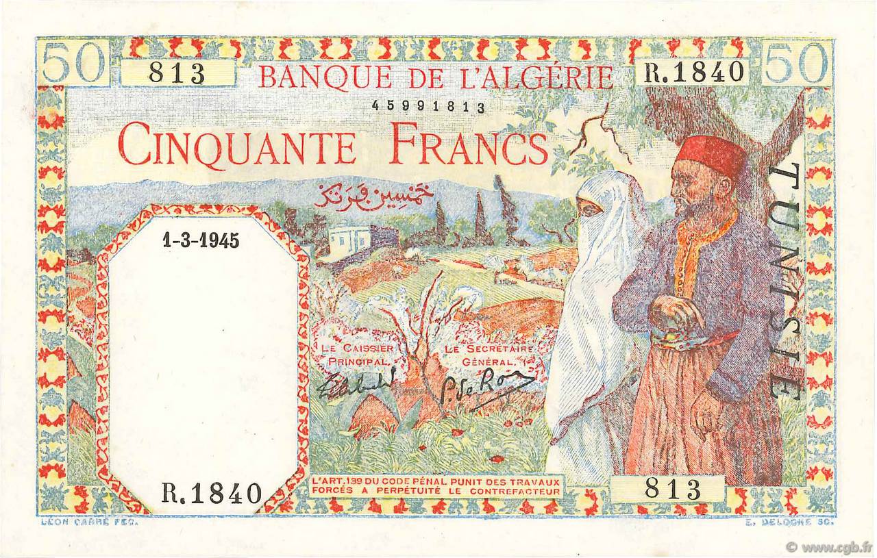 50 Francs TUNISIE  1945 P.12b pr.NEUF