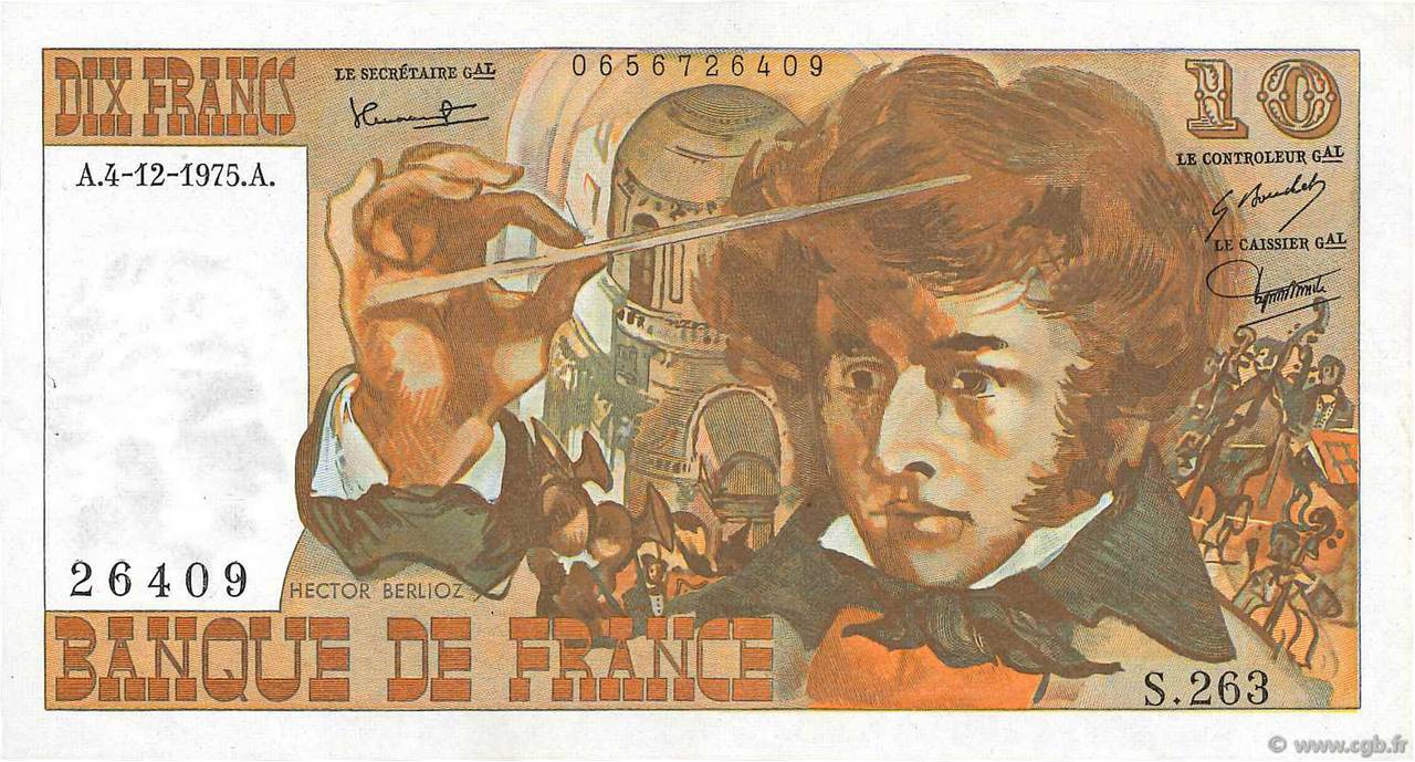 10 Francs BERLIOZ FRANCE  1975 F.63.15 VF