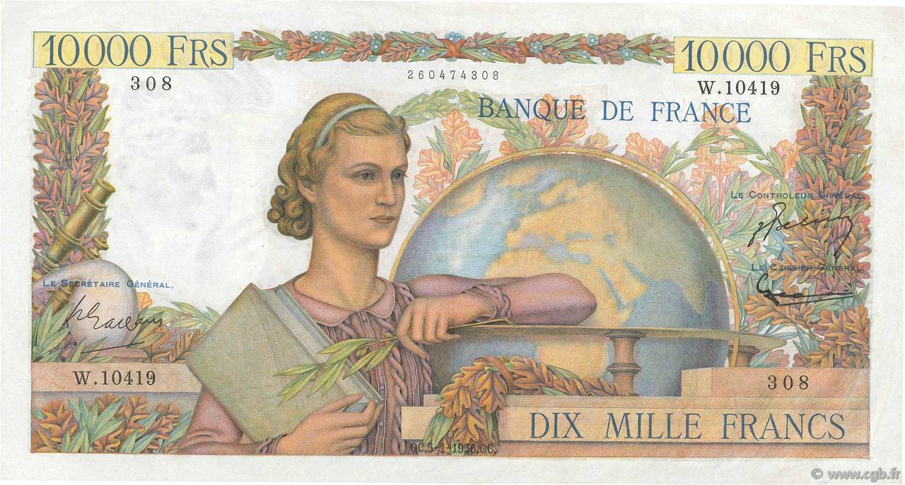 10000 Francs GÉNIE FRANÇAIS FRANCE 1956 F.50.78 SUP