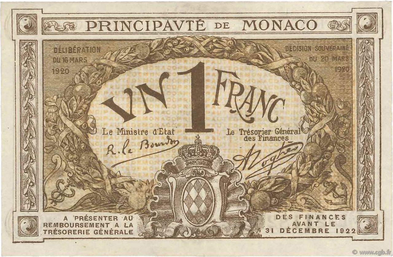 1 Franc MONACO  1920 P.04b SUP