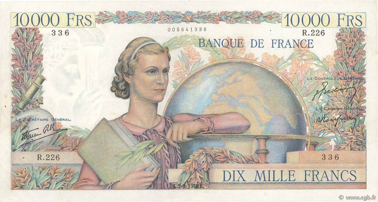 10000 Francs GÉNIE FRANÇAIS FRANCIA  1946 F.50.10 MBC