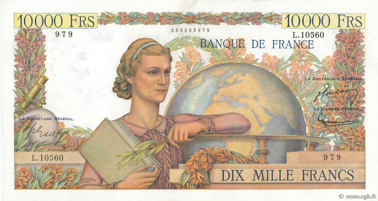 10000 Francs GÉNIE FRANÇAIS FRANCE 1956 F.50.78 SUP