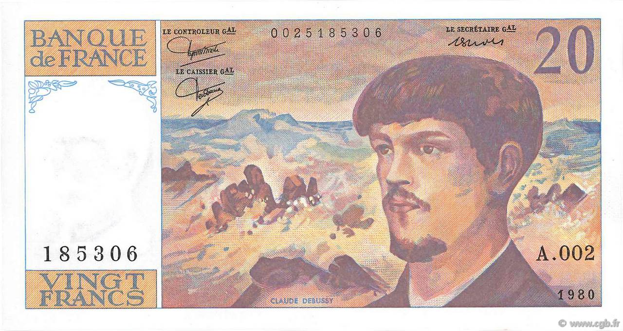 20 Francs DEBUSSY FRANCE 1980 F.66.01A2 SUP+