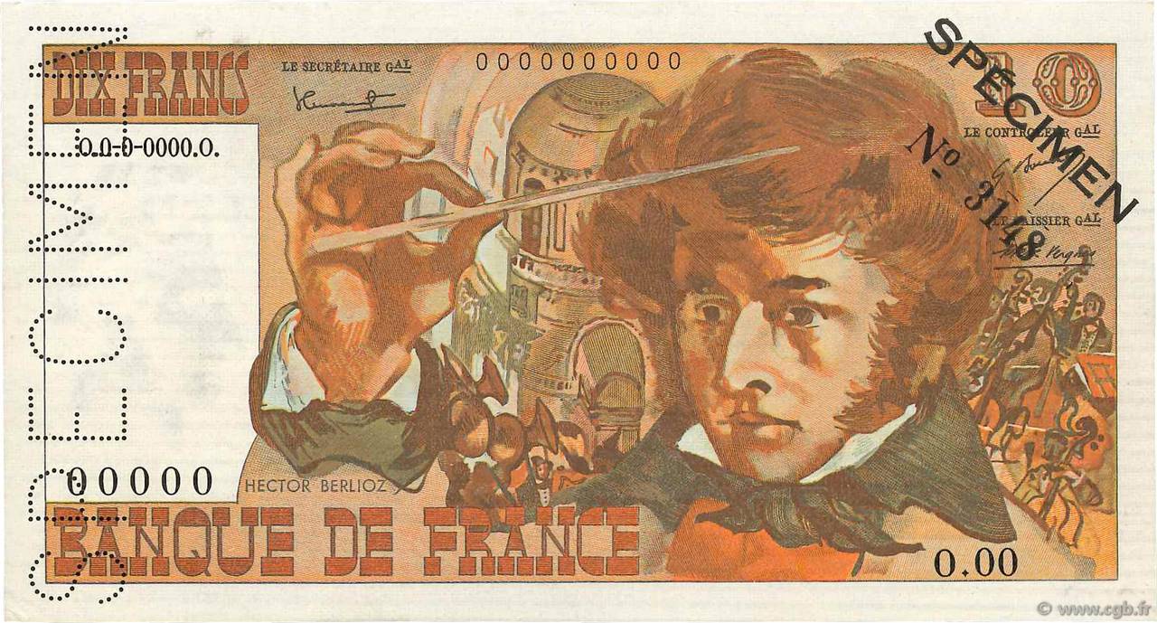 10 Francs BERLIOZ Spécimen FRANCE 1972 F.63.01Spn2 SUP