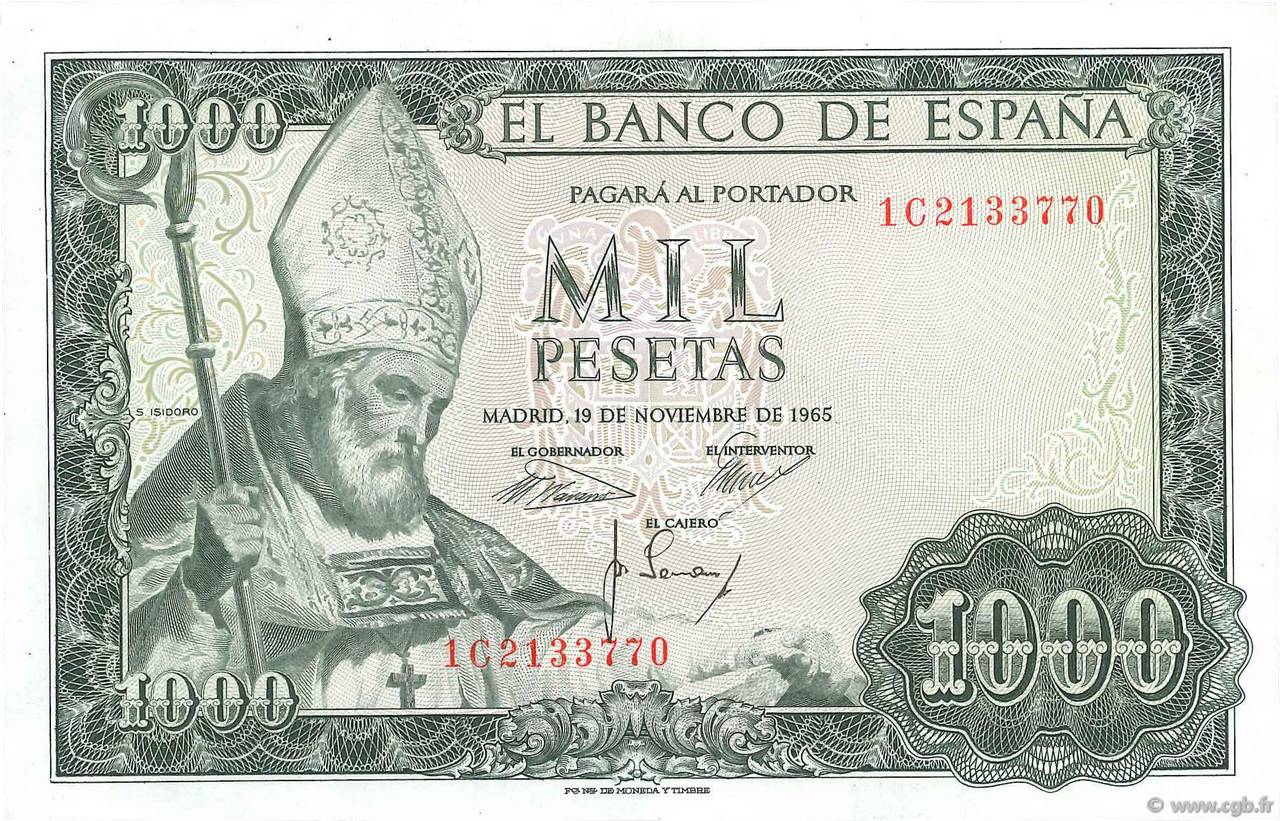 1000 Pesetas SPAIN  1965 P.151 AU+