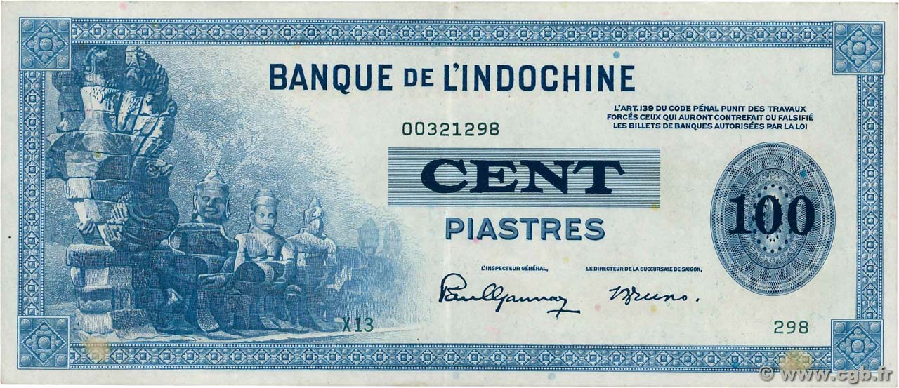 100 Piastres INDOCHINE FRANÇAISE 1945 P.078a TTB